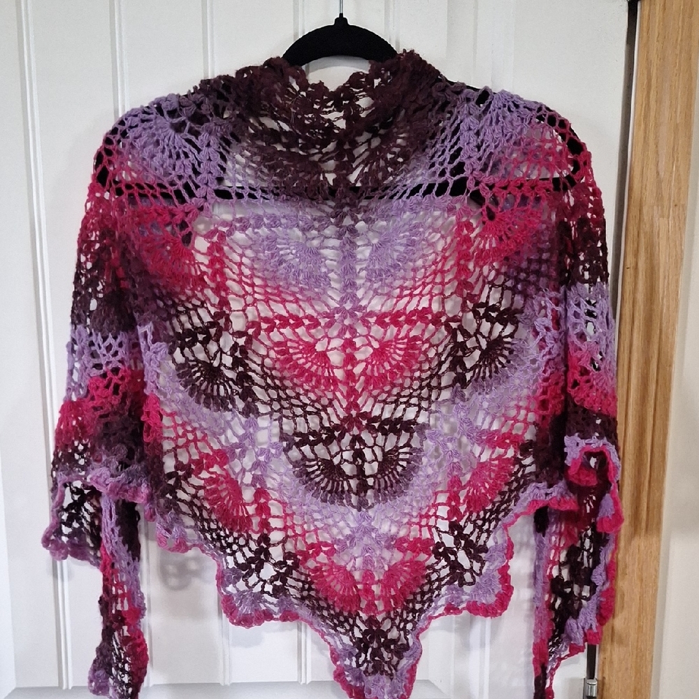 Elegant Purple and Pink  Wrap - Handmade Shawl  Crochet Bactus  Scarf 100% Wool